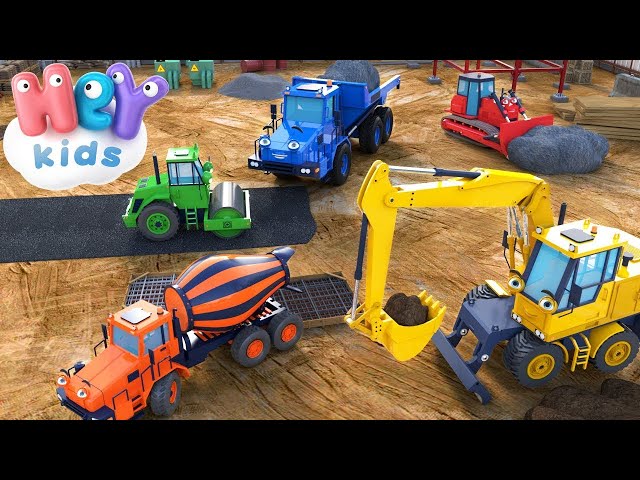 Vehículos de Construcción 🚚 Excavadora y camiones para niños | HeyKids - Canciones Infantiles
