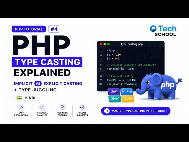 PHP Tutorial #4 |  Type Casting Explained Implicit vs Explicit Casting + Type Juggling Hindi