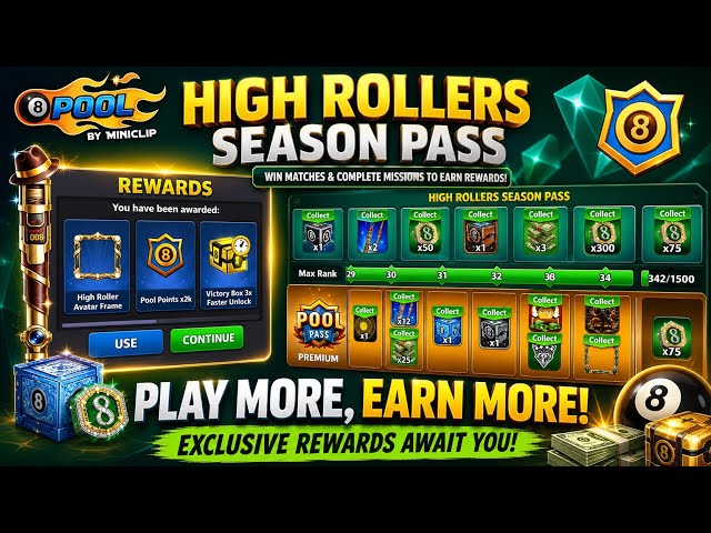 8 Ball Pool - High Rollers Season Pool Pass Max Rank - High roller animated Avatar Frame 