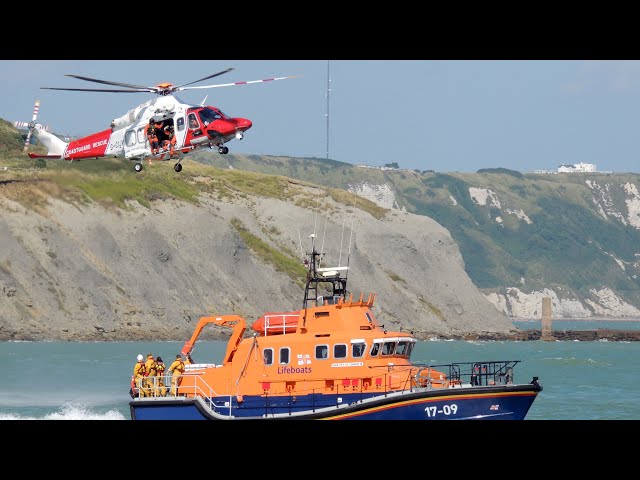HM Coastguard Helicopter & Dover RNLI Lifeboat in Action | Folkestone