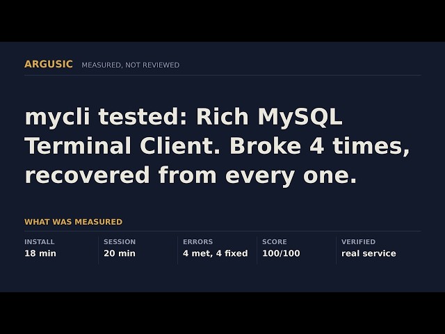 mycli tested: Rich MySQL Terminal Client. Broke 4 times, recovered from every one.