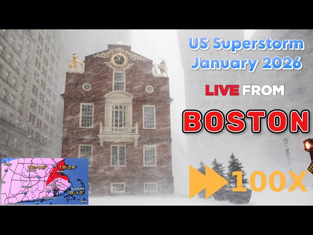 ⏩ 100x Time Lapse of the U.S. SUPERSTORM January 2026 Live 360° Weather Stream from Boston