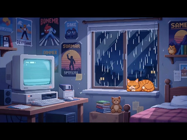 Pixel Synthwave & Chillwave Music 🎧 Cozy Retro Vibes to Relax, Work & Focus 🌧️ Rainy Night Room