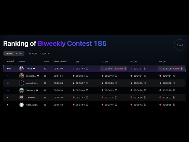 LeetCode Biweekly Contest 185 | Screencast | Solution A-D | Rank 944