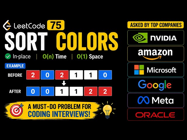 LeetCode 75 Sort Colors Explained | Asked by NVIDIA, Amazon & Google | DSA Interview Question