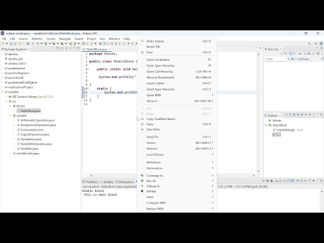 Java static block in Amharic