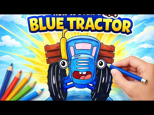 How to Draw a Blue Tractor 🚜 | Easy Drawing for Kids 🤩🤩