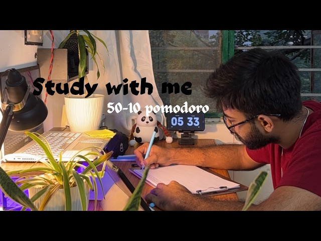 Study With Me | 1-Hour Pomodoro (50 Min Focus, 10 Min Break) | Relaxing Flowing Water Ambience