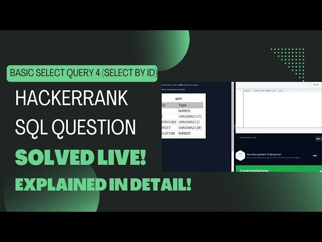 #hackerranksolutions SQL Question 4 - SELECT By ID | #learnsql  Queries | #sqlqueriesfordatanalysis