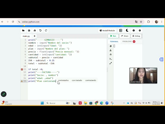 Entidad Relación en Python Online(Sistema de Gimnacio)