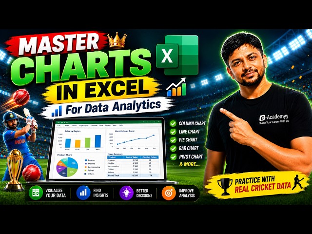Excel Charts for Data Analytics | Create Powerful Charts with Real Cricket Data 🏏📊