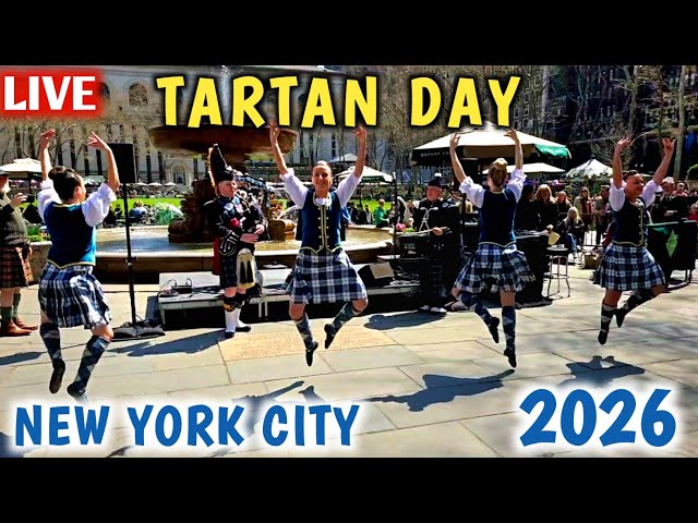 🎉 LIVE NOW: NYC Tartan Day in Bryant Park! Bagpipes, Kilts & Scottish Pride!