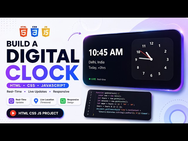 How to Create Analog Clock using HTML CSS and JavaScript | Step-by-Step Tutorial