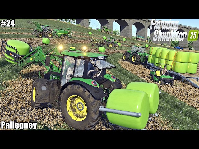 Making and Loading Wrapped Alfalfa Bales | FS25 | Pallegney | 24