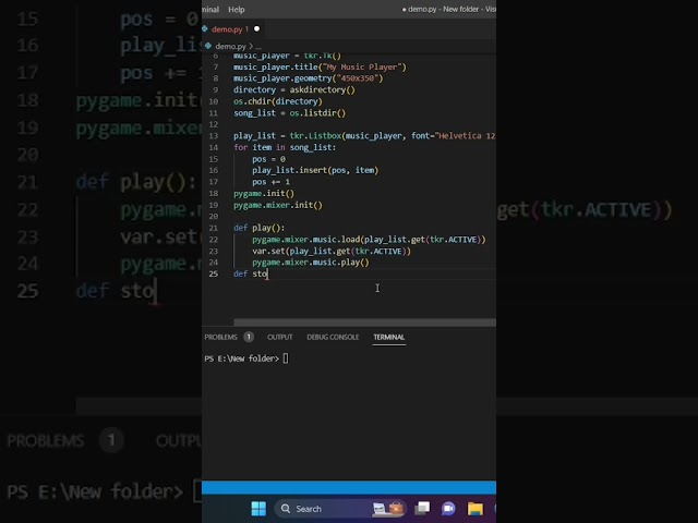 Music player 🎵 using python   #python #programming #viral #shorts