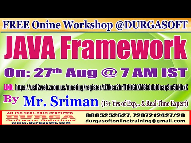 JAVA Framework (FREE Workshop) Online Training @ DURGASOFT