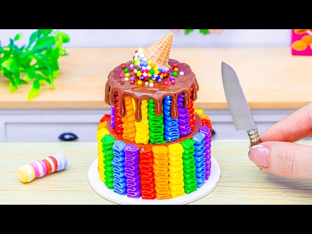 Mini Rainbow Buttercream Cake Recipe Ideas 🌈 Miniature Rainbow Ice Cream Cake Decorating & DIY