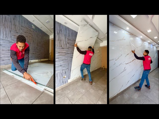 New ideas! Remodeling walls with marble-like PVC panels. How to make an invisible door!