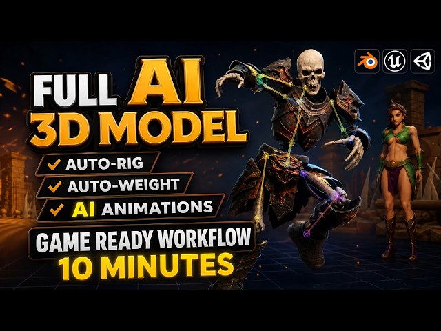 Game Ready! Full AI 3D Model Generation, Rigging, Weights & Animation Workflow Tutorial