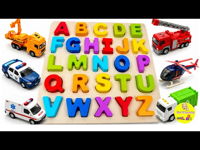 Learn ABC Alphabet with Vehicles | ABC Puzzle for Toddlers | Police Car, Fire Truck & Ambulance