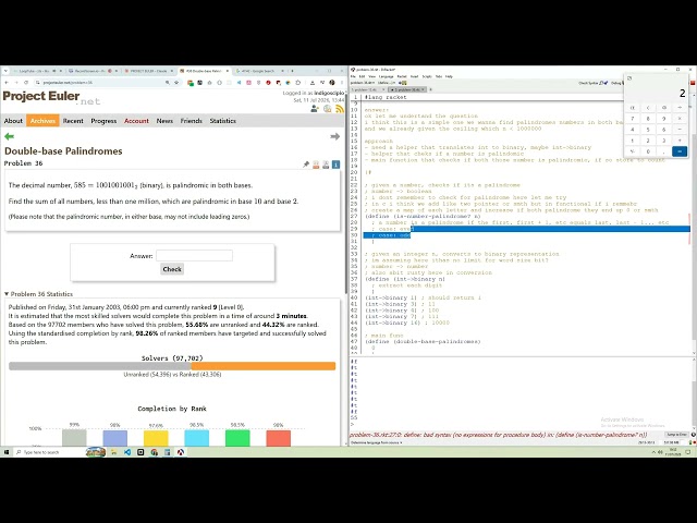 project euler in racket - problems #35 part 2, 36 (self-learning)
