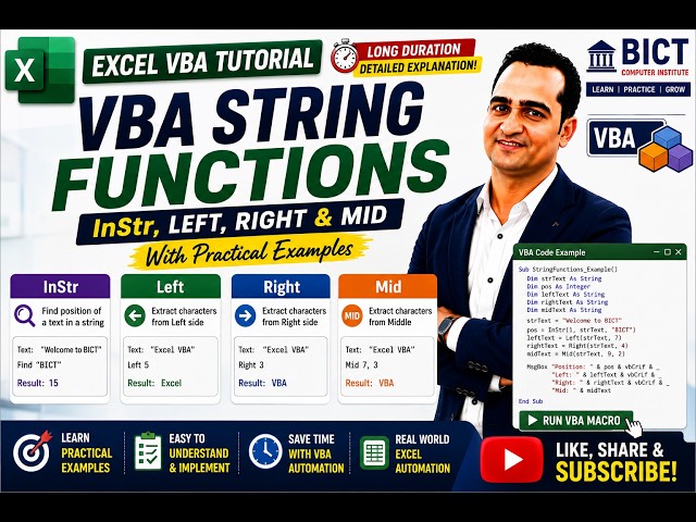 Master powerful VBA String Functions with easy, real world examples!