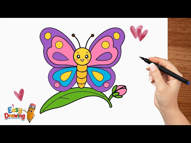 How to Draw a Cute Butterfly!  Easy Kawaii Butterfly Drawing Step by Step for Kids and Toddlers!