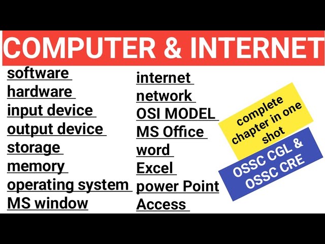 COMPUTER One Shot Discussion| OSSC CGL/ OSSSC CRE | Fundamental, MS Office, Intenet| Exams Odia |