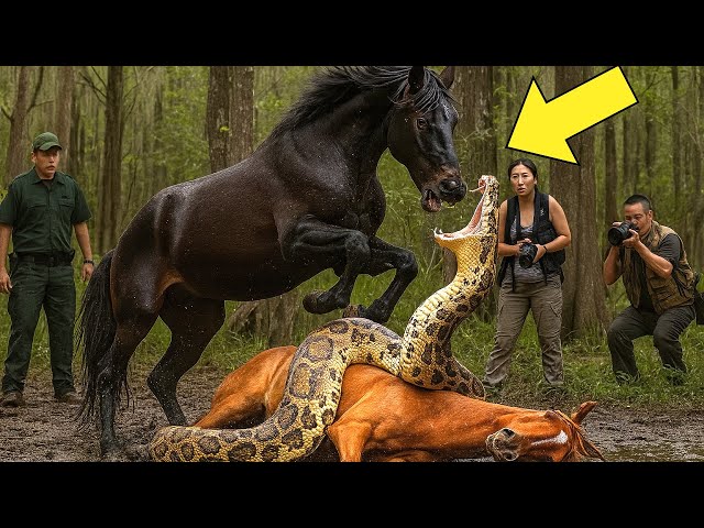 Forest Rangers Rush to Save Mustang Mare from Python — What the Male Mustang Did Was Shocking