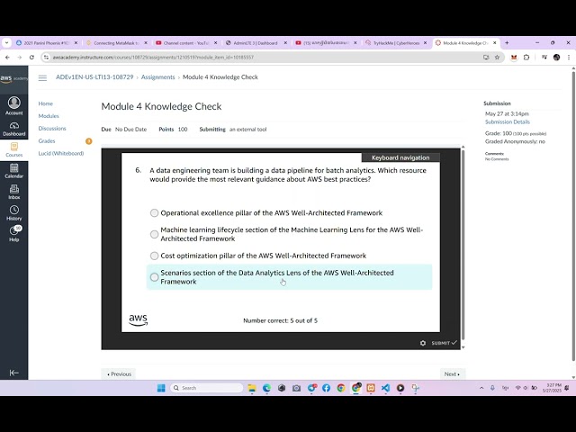 Module 4 Knowledge Check | Design Principles and Patterns for Data Pipelines | AWS Data Engineering
