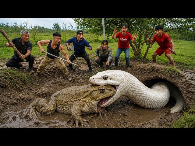 6 Brave Hunters Use Pitbulls to Catch a Giant White Python omg