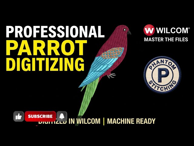 Professional Parrot Digitizing in Wilcom | Zero Jump Stitches & Perfect Underlay
