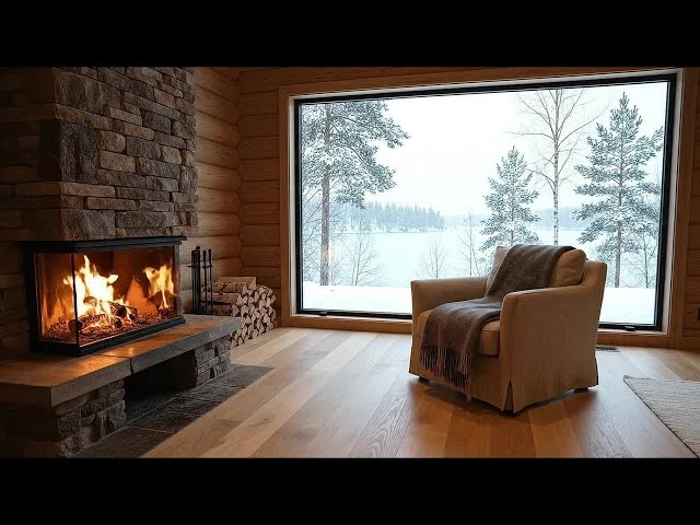 Winter Cabin Ambience: Crackling Fireplace Sounds for Deep Sleep & Relaxation 🔥❄️ Cozy Snow Day