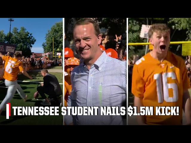 TENNESSEE STUDENT NAILS $1.5M KICK WITH THE HELP FROM PEYTON MANNING 🐐🏈💰 | College GameDay