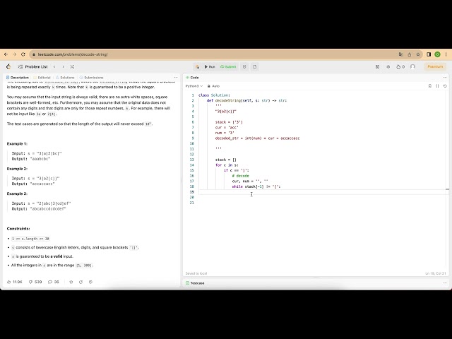 Self Mock Technical Interview - Day 2 - 394. Decode String