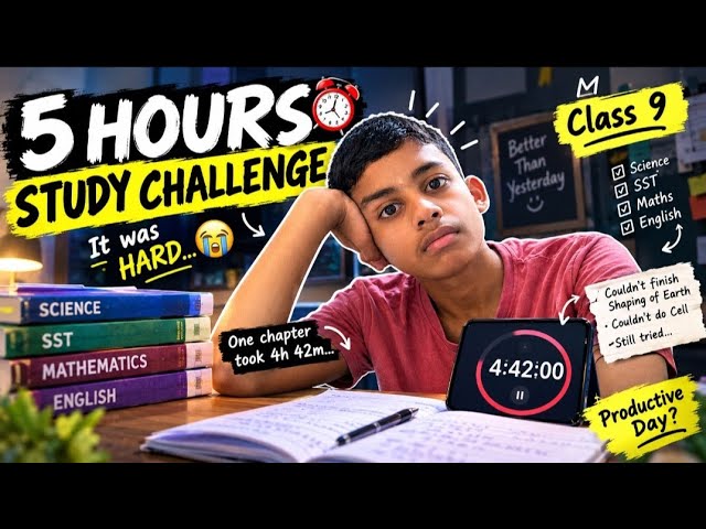 🔥 I Tried Studying for 5 HOURS… It Was HARD 😭 | Class 9 Study Vlog