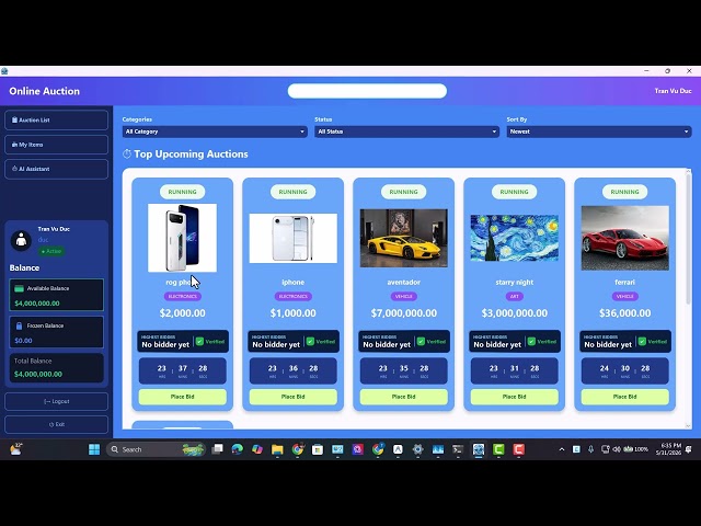 Online Auction System Demo in Java (JavaFX, AWS & Qwen3-VL) | Term Project - Team 7 K70I-IT4 UET-VNU