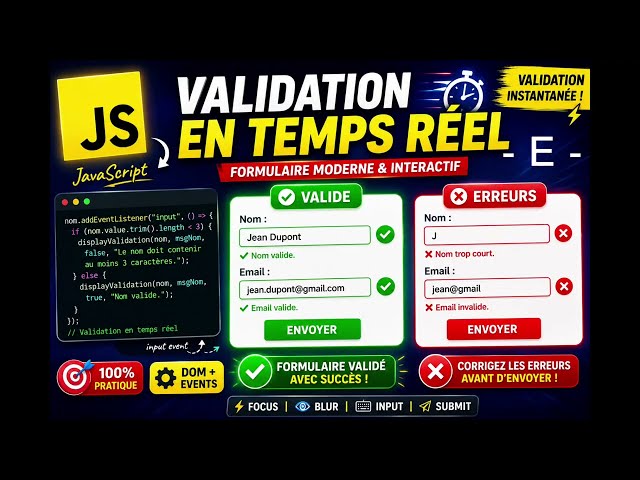 🚀 Create a Modern Form with Real-Time Validation | JavaScript, HTML & CSS (Icons ✔ ✖) E