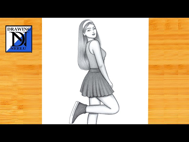 How to Draw a Cute Girl in Skirt -Drawing easy || Pencil sketch for beginner || Girl drawing