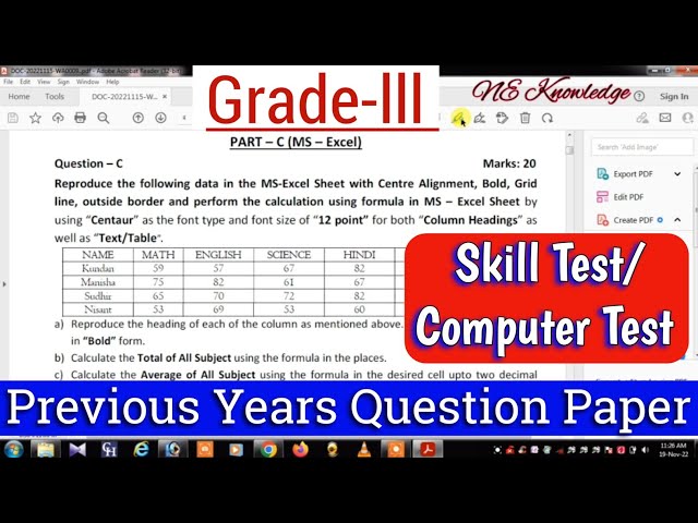 Skill Test question || Grade 3 Computer test Skill test question || MS Excel important question