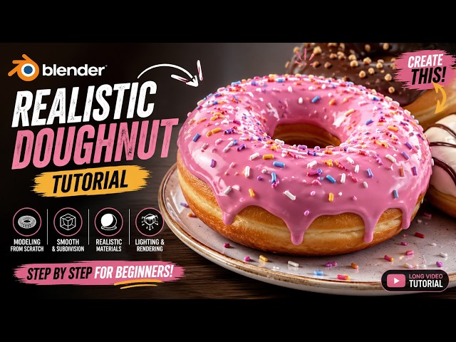 Realistic Doughnut Design in Blender  | 3D Modeling Tutorial ⚡