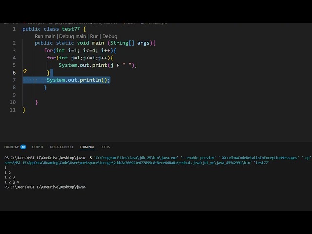 use for loop in java