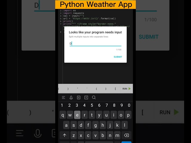 Make simple weather app in python || python coding status  #shorts   #programming  #turtle  #python
