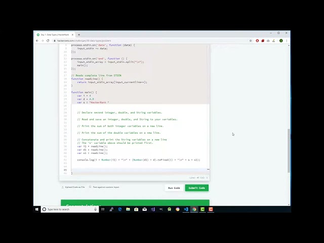 The HackerRank 30 days of code Javascript Day 1