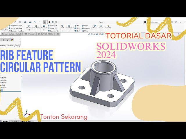 Wajib coba untuk pemula !!! Solidworks 2024 Drawing Tutorial || Rib Feature || circular pattern