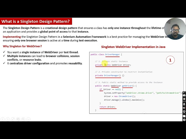 What is Singleton Design Pattern for Automation Framework? Real Time Example of Use in Framework.