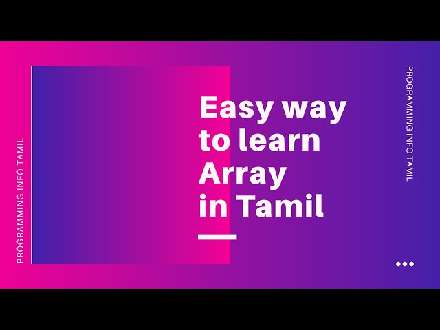 Array concept in Tamil || Array in JAVA