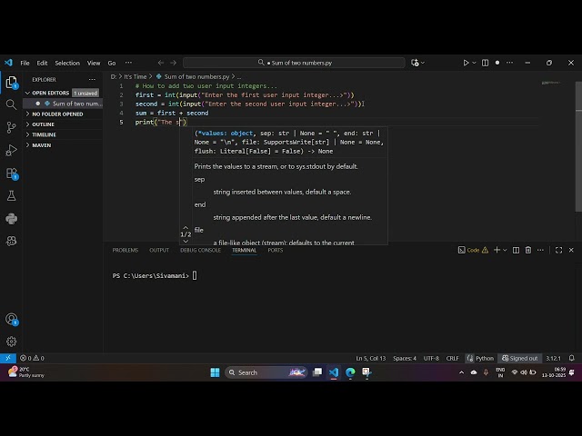 Addition of two numbers using Python