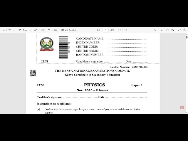 KCSE 2026 PREPARATIONS : KCSE 2025 PHYSICS PAPER 1 SECTION A