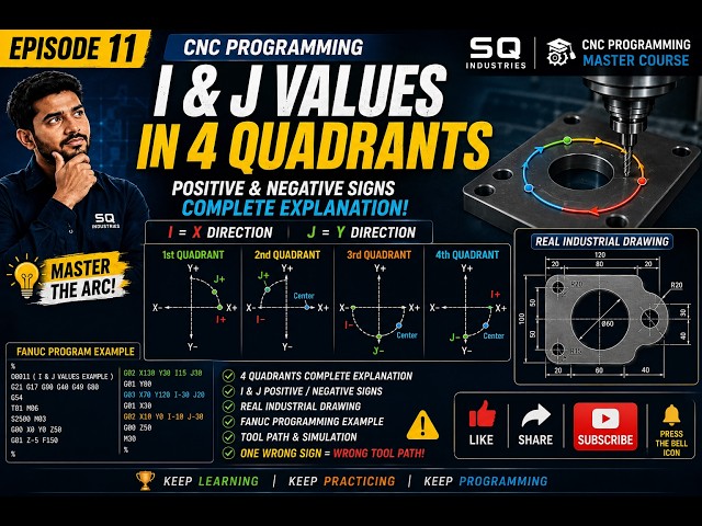 CNC I & J Values in 4 Quadrants Explained | FANUC G02G03| Episode 11 | CNC Programming Master Course